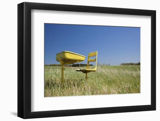 School Desk in Field, Michigan-Paul Souders-Framed Photographic Print