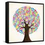 School Education Concept Tree Made with Numbers-Cienpies Design-Framed Stretched Canvas