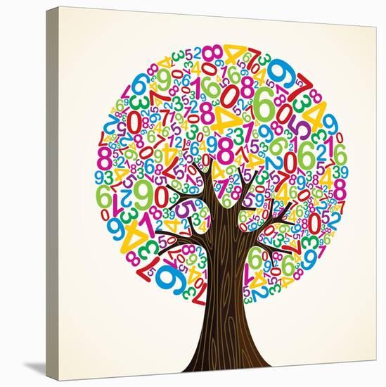 School Education Concept Tree Made with Numbers-Cienpies Design-Stretched Canvas