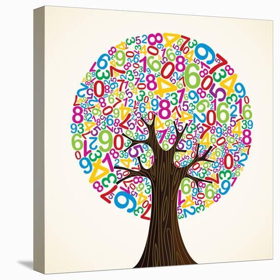 School Education Concept Tree Made with Numbers-Cienpies Design-Stretched Canvas