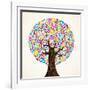 School Education Concept Tree Made with Numbers-Cienpies Design-Framed Art Print