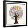 School Education Concept Tree Made with Numbers-Cienpies Design-Framed Art Print