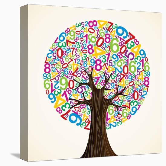 School Education Concept Tree Made with Numbers-Cienpies Design-Stretched Canvas