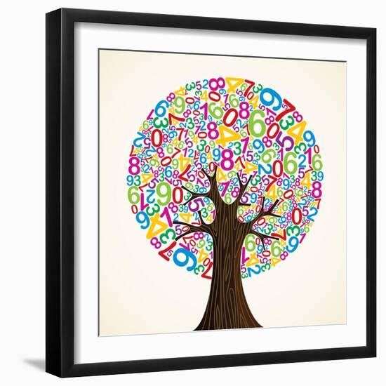 School Education Concept Tree Made with Numbers-Cienpies Design-Framed Art Print