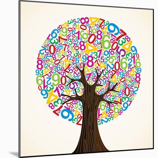 School Education Concept Tree Made with Numbers-Cienpies Design-Mounted Art Print