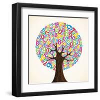 School Education Concept Tree Made with Numbers-Cienpies Design-Framed Art Print