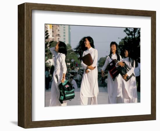 School Girls Facing Ho Chi Minh Statue, Ho Chi Minh City (Saigon), Vietnam, Indochina-Alain Evrard-Framed Photographic Print