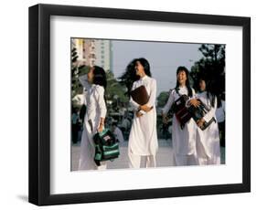 School Girls Facing Ho Chi Minh Statue, Ho Chi Minh City (Saigon), Vietnam, Indochina-Alain Evrard-Framed Photographic Print