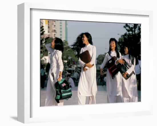 School Girls Facing Ho Chi Minh Statue, Ho Chi Minh City (Saigon), Vietnam, Indochina-Alain Evrard-Framed Photographic Print
