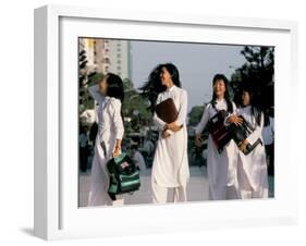 School Girls Facing Ho Chi Minh Statue, Ho Chi Minh City (Saigon), Vietnam, Indochina-Alain Evrard-Framed Photographic Print