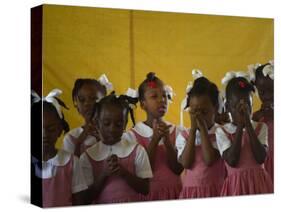 School Girls Pray before Class at the Sacred Heart of Turgeau School in Port-Au-Prince-null-Stretched Canvas