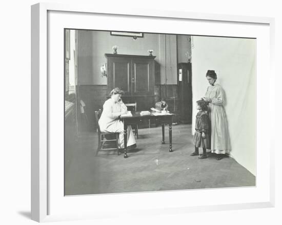 School Nurse Examining Girls Hair for Head Lice, Chaucer School, London, 1911-null-Framed Photographic Print