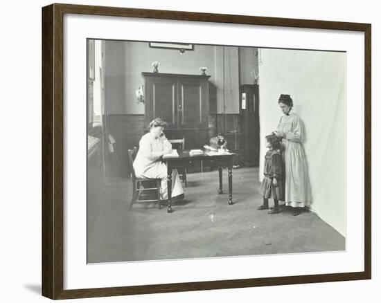 School Nurse Examining Girls Hair for Head Lice, Chaucer School, London, 1911-null-Framed Photographic Print