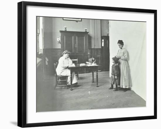 School Nurse Examining Girls Hair for Head Lice, Chaucer School, London, 1911-null-Framed Photographic Print