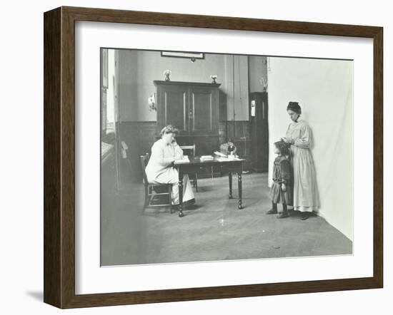 School Nurse Examining Girls Hair for Head Lice, Chaucer School, London, 1911-null-Framed Premium Photographic Print