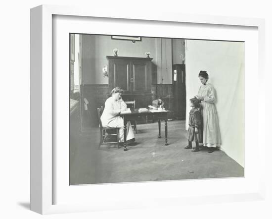 School Nurse Examining Girls Hair for Head Lice, Chaucer School, London, 1911-null-Framed Premium Photographic Print