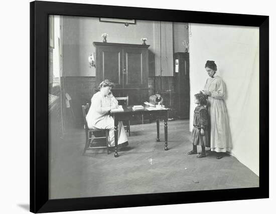 School Nurse Examining Girls Hair for Head Lice, Chaucer School, London, 1911-null-Framed Premium Photographic Print