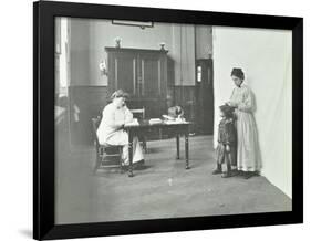 School Nurse Examining Girls Hair for Head Lice, Chaucer School, London, 1911-null-Framed Premium Photographic Print