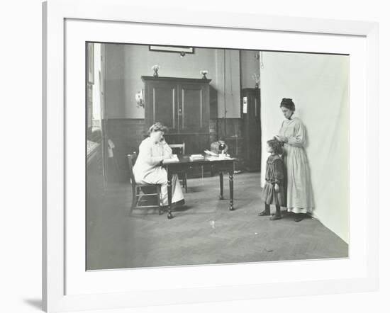 School Nurse Examining Girls Hair for Head Lice, Chaucer School, London, 1911-null-Framed Photographic Print