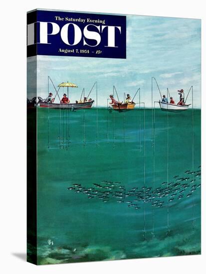 "School of Fish Among Lines" Saturday Evening Post Cover, August 7, 1954-Thornton Utz-Stretched Canvas