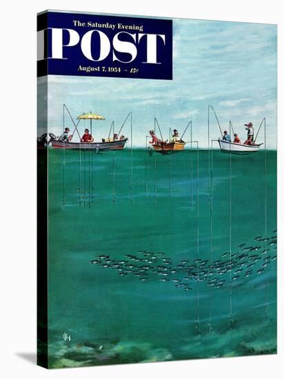 "School of Fish Among Lines" Saturday Evening Post Cover, August 7, 1954-Thornton Utz-Stretched Canvas