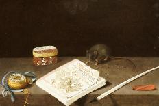 A Mouse Chewing an Almanac with a Pocket Watch, a Quill, Sealing Wax and a Box on a Ledge-School Of Frankfurt-Framed Giclee Print