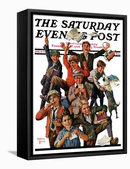 "School's Out," Saturday Evening Post Cover, June 25, 1927-Eugene Iverd-Framed Stretched Canvas