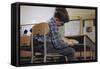 Schoolchild Placing Books in Desk-William P. Gottlieb-Framed Stretched Canvas