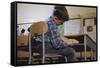 Schoolchild Placing Books in Desk-William P. Gottlieb-Framed Stretched Canvas