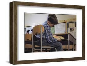 Schoolchild Placing Books in Desk-William P. Gottlieb-Framed Photographic Print