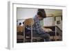 Schoolchild Placing Books in Desk-William P. Gottlieb-Framed Photographic Print