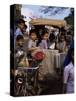 Schoolchildren in Cycle Rickshaw, Aleppey, Kerala State, India-Jenny Pate-Stretched Canvas