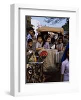 Schoolchildren in Cycle Rickshaw, Aleppey, Kerala State, India-Jenny Pate-Framed Photographic Print