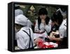 Schoolgirls Eating Packed Lunch, Bento, Kagoshima Park, Japan-Gavin Hellier-Framed Stretched Canvas