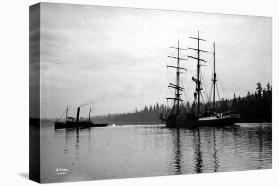 Schooner in Bay, Circa 1912-Asahel Curtis-Stretched Canvas