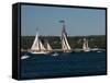 Schooner Leaving Harbor For a Race, Gloucester Schooner Festival, Gloucester, Cape Ann, MA-null-Framed Stretched Canvas