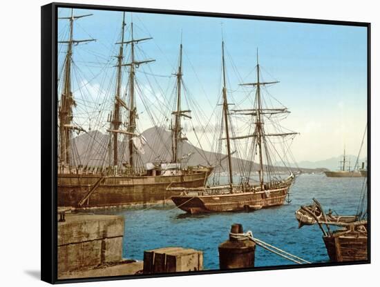 Schooners in Bay of Naples with Vesuvius in Background, Pub. C.1900-null-Framed Stretched Canvas