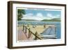 Schroon Lake, New York - View of Beach and Pier from Scaroon Manor-Lantern Press-Framed Art Print