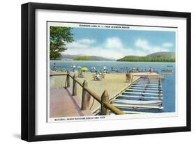 Schroon Lake, New York - View of Beach and Pier from Scaroon Manor-Lantern Press-Framed Art Print