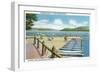 Schroon Lake, New York - View of Beach and Pier from Scaroon Manor-Lantern Press-Framed Art Print