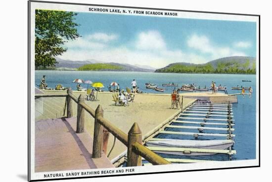 Schroon Lake, New York - View of Beach and Pier from Scaroon Manor-Lantern Press-Mounted Art Print
