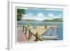 Schroon Lake, New York - View of Beach and Pier from Scaroon Manor-Lantern Press-Framed Art Print