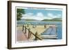 Schroon Lake, New York - View of Beach and Pier from Scaroon Manor-Lantern Press-Framed Art Print
