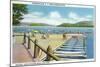 Schroon Lake, New York - View of Beach and Pier from Scaroon Manor-Lantern Press-Mounted Art Print