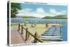 Schroon Lake, New York - View of Beach and Pier from Scaroon Manor-Lantern Press-Stretched Canvas