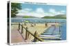 Schroon Lake, New York - View of Beach and Pier from Scaroon Manor-Lantern Press-Stretched Canvas