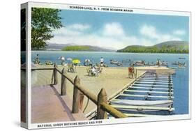 Schroon Lake, New York - View of Beach and Pier from Scaroon Manor-Lantern Press-Stretched Canvas
