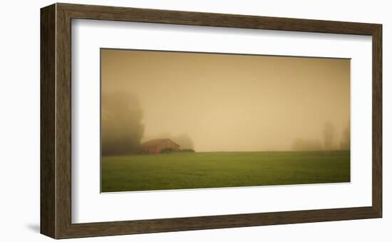 Schwartz - Red Barn in the Fog-Don Schwartz-Framed Art Print