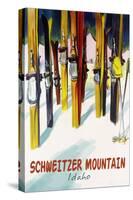 Schweitzer Mountain, Idaho - Colorful Skis-Lantern Press-Stretched Canvas