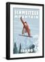 Schweitzer Mountain, Idaho - Snowboarder Jumping-Lantern Press-Framed Art Print